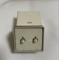ete パール&クリアビジュー イヤリング ピンクゴールド