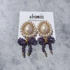 No.883 ハンドメイド　ビーズ刺繍　ビーズリボン　ピアス　イヤリング