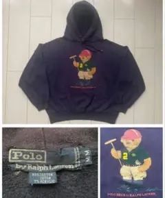 90s POLO BEAR ポロベア ラルフローレン パーカー navy 紺 M