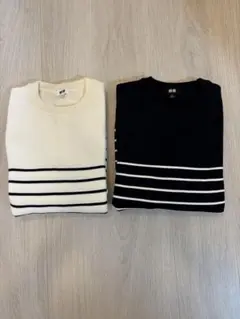 【美品】ユニクロ　メンズ　ニット　ボーダー　クルーネック　M