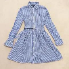 ポロラルフローレン シャツワンピース ストライプ　リボン付き 130