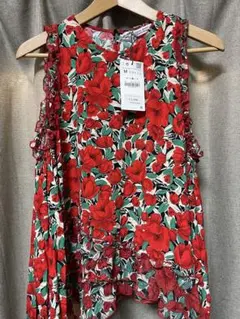 新品未使用★ZARABASIC 花柄 肩出し シャツ フリル ブラウス タグ付き