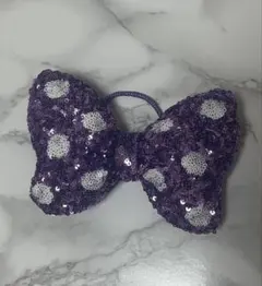 ディズニー ミニー リボン ヘアゴム スパンコール 紫