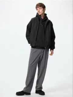 美品 24年モデル ユニクロ タックワイドパンツ グレー サイズS