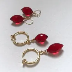 ☆14kgf★天然石レッドクォーツのピアス・イヤリング☆ぷっくりマーキス