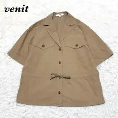 【美品】venit 半袖ミリタリージャケットミドル丈 38 カーキベージュ