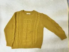ケーブル編み マスタード色 長袖ニット