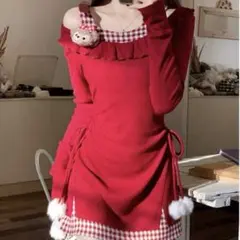 チェック柄ミニ丈ワンピース秋冬女子会デートにぴったり✭普段使いXLまで対応