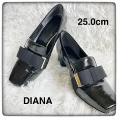 【極美品】DIANA 黒リボン オペラパンプス　ヒールアップ 25.0cmのサムネイル