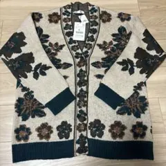 【新品】ZARA ジャガード花柄ニットカーディガン　Sサイズ