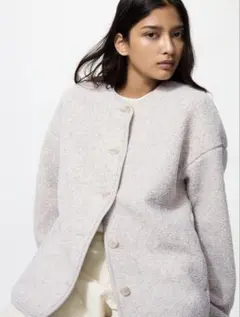 新品タグ付き　UNIQLO ボアフリースリラックスカーディガン　ライトグレーL