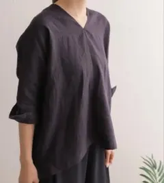 アーバンリサーチドアーズ　7分袖ブラウス　リネンVネックワイドプルオーバー　麻
