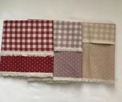 リバーシブル生地　ドット＆ギンガムチェック　赤　薄紫　ベージュ　まとめ売り