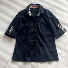 バーバリーロンドン　長袖ブラウス【40】ノバチェック　赤タグ　ホースロゴ刺繍