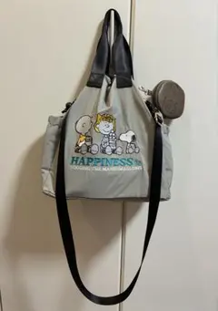 新品　スヌーピー　ショルダーバッグ トート　　バッグ　グレージュ　ミニポーチ付のサムネイル