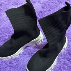 美品 ニットブーツ ショートブーツ 厚底ブーツ ブラック 23cm