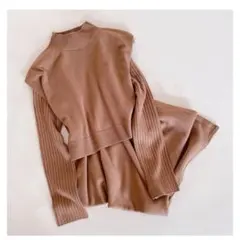 GU 3WAYレイヤードニットワンピース　Lサイズ　ブラウン