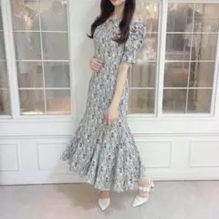 【美品】AnMILLE フロントリボンマーメイドワンピース ブルー 青