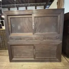 Pick-up only. Rare Showa-era retro antique kitchen cabinet/chest of drawers, made of wood.