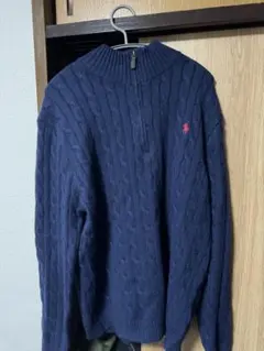 ラルフローレン ケーブルニット ハーフジップ セーター　L　ネイビー Polo