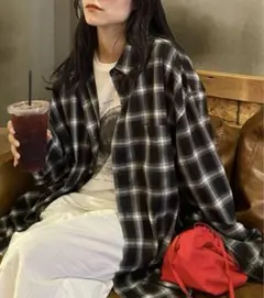チャオパニックティピー　ルーズシルエット　チェックシャツ　ブラック