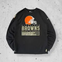 NFLブラウンズNIKEナイキロンTロゴプリントTシャツ長袖黒ブラック古着XL