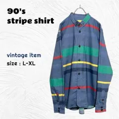 90's ボーダー シャツジャケット / 90年代 ヴィンテージ オーバー 古着