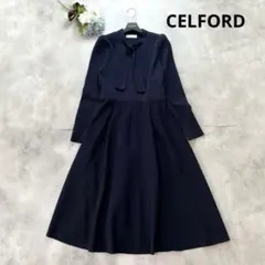 美品✨セルフォード 刺繍カラータイトワンピース 白襟 エンブロイ