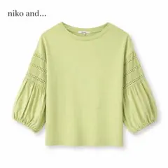 【美品】ニコアンド 袖レース切替ボリュームスリーブ プルオーバー M グリーン
