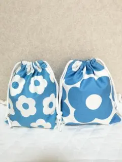 2点セット　巾着袋　水色花柄　ハンドメイド