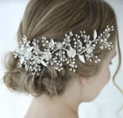 結婚式　髪飾り　ヘッドアクセサリー　シルバー　花