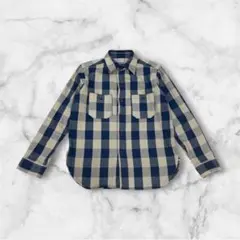 極美品　WAREHOUSE/ウエアハウス フランネルシャツ ネイビー Mサイズのサムネイル