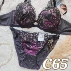 №1576【C65】ディープノクターンフラワーブラジャー＆フルバ ックショーツ