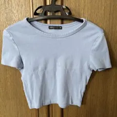 ZARAライトブルー クロップドTシャツ