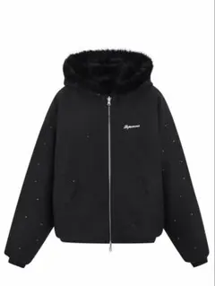 andwang Kirakira 2way fur zip up ブラック