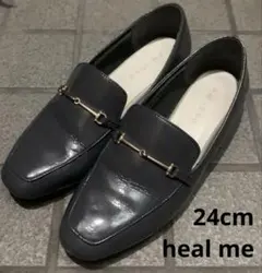 グレー ローファー 合成皮革 ゴールド金具