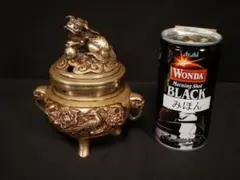 限定値下　収集品　真鍮製　香炉　獅子付き　高さ12㎝　幅10.5㎝　3395