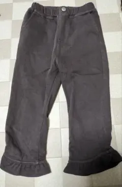 キッズパンツ 100cm ダークブラウン フリル裾　七分丈