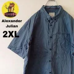 USA古着　AlexanderJulian　半袖ボタンシャツ2XLダークブルーのサムネイル