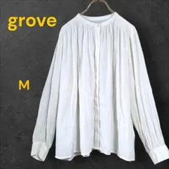 grove ノーカラー長袖ブラウス アイボリー M シンプル テロテロ 一枚映え