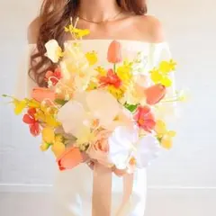 コーラル　アーティフィシャルフラワー　ウェディング　ブーケ　胡蝶蘭　結婚式　造花
