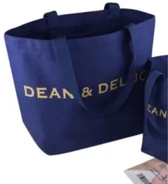 DEAN＆DELUCA♪限定　ロゴラメ入り　内ポケ付肩かけトートL ネイビー