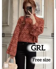人気完売アイテム　GRL ダイヤ柄ショート丈ニットトップス[an1067]