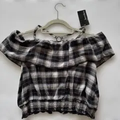 オフショルダー ショート丈チェック柄 トップス 新品タグ付き
