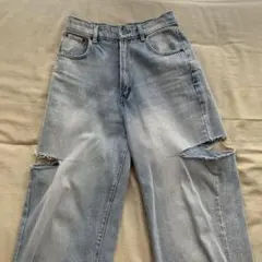 スリットデニムワイドパンツ L