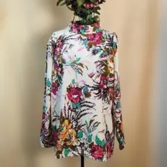 新品更にOFF❤ LLサイズ ゆったり花柄ハイネック長袖トップスD