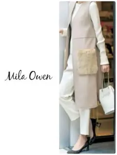 美品】Mila Owen 配色パイピングベルト付きノーカラーベスト ジレ 0
