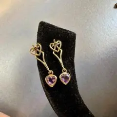 【K18／18金】天然アメジスト ハートモチーフ ピアス（刻印あり） イヤリング