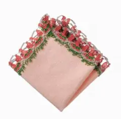 新品　近沢レース　ナポリタン　サーモンピンク　タオル　ハンカチ