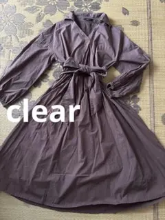 clear ウエストリボン付き長袖シャツワンピース